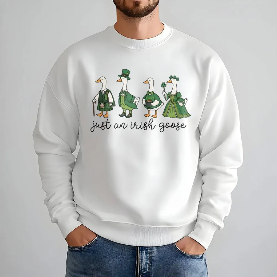 Irish Goose Sweatshirt | Cute St. Patrick's Day Graphic | Premium Cotton Blend | Funny Lucky Clover Gift for Women and Men