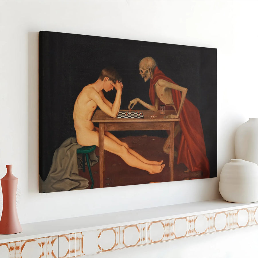 Chess With Death Canvas Art | Grim Reaper Surreal Wall Decor | Premium 1.25" Gallery Wrap | Gothic Home Office Decor Gift