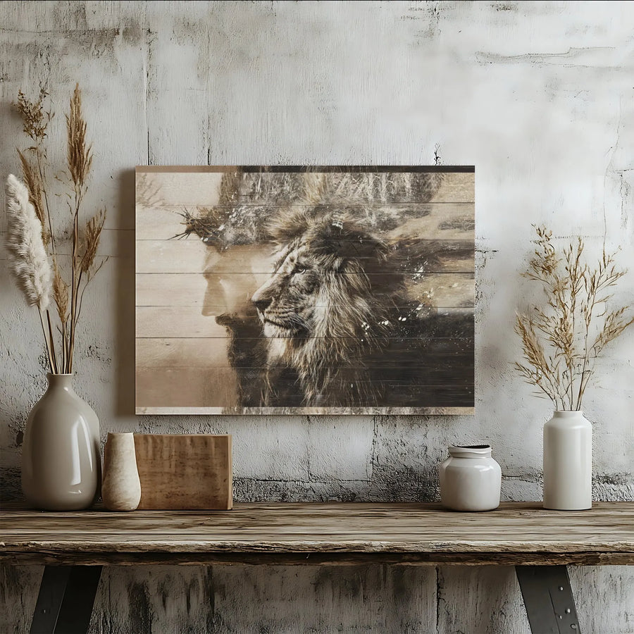 Jesus and Lion of Judah Canvas | Double Exposure Christian Wall Art | Premium Gallery-Wrapped Print | Faith-Inspired Home Decor Gift