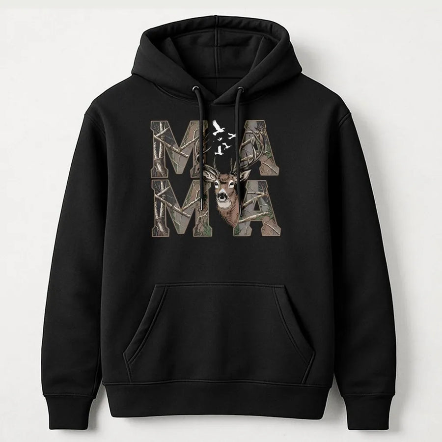 Mama Deer Hoodie | Hunting Camo Lettering Design | Premium Cotton Blend | Outdoorsy Mom Gift For Her Country Western Style