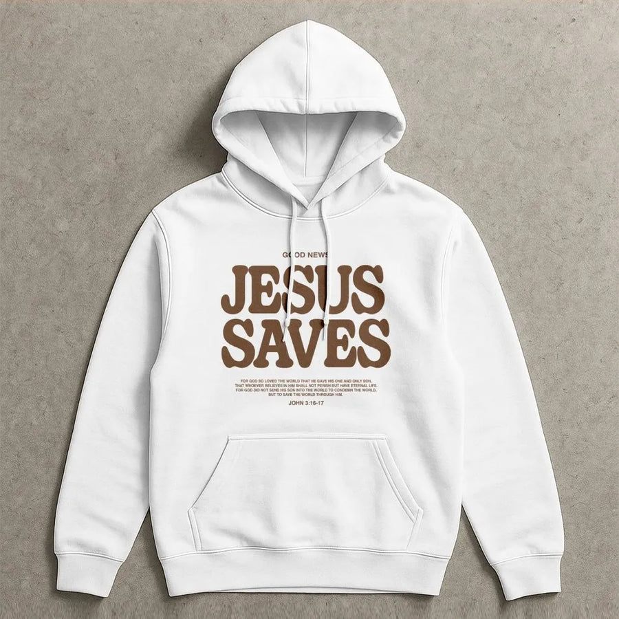Jesus Saves Hoodie | Faith Based Bible Verse Graphic | Premium Cotton Blend | Christian Apparel Gift for Men and Women