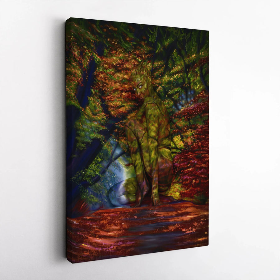 Forest Nymph Canvas Wall Art | Mystical Autumn Forest Painting | Premium Gallery Wrap Canvas | Modern Fantasy Home Decor Gift for Art Lovers