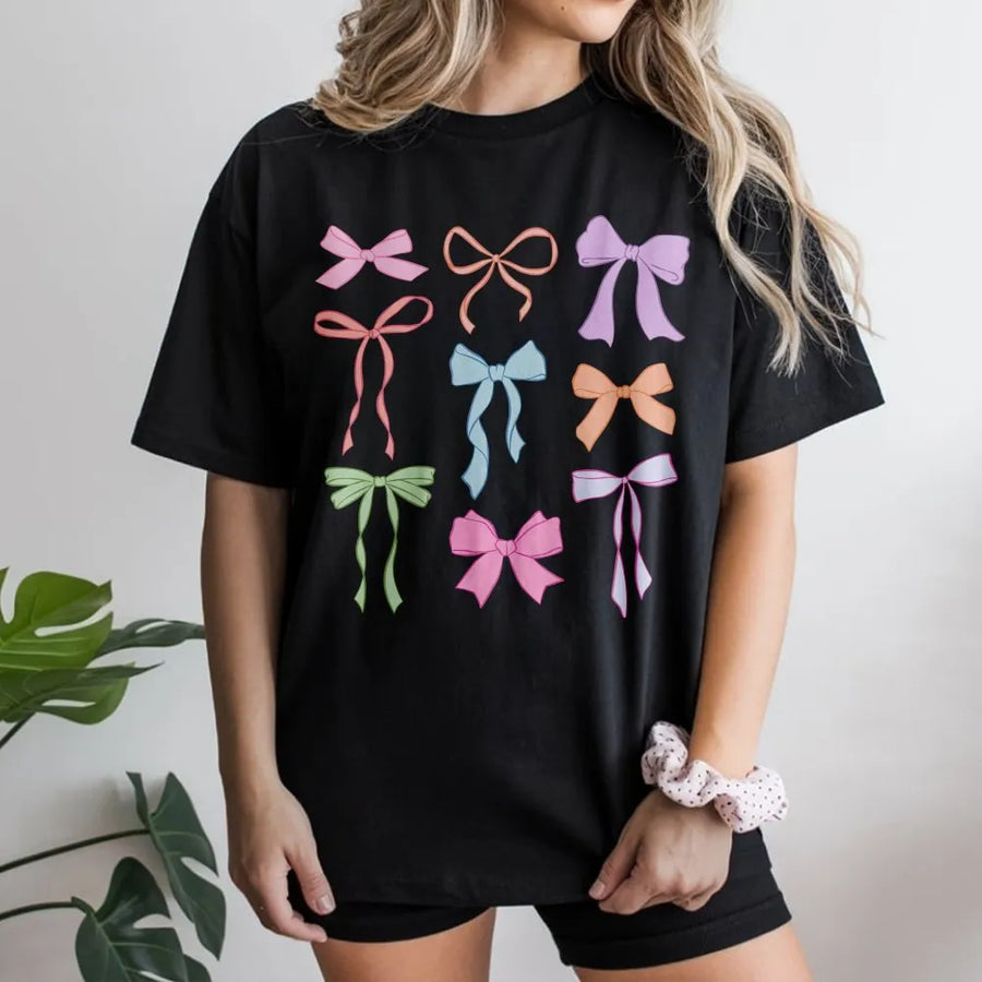 Coquette Pastel Bows T-Shirt | Aesthetic Ribbon Graphic Tee | Premium Cotton Soft Shirt | Trendy Gift For Her
