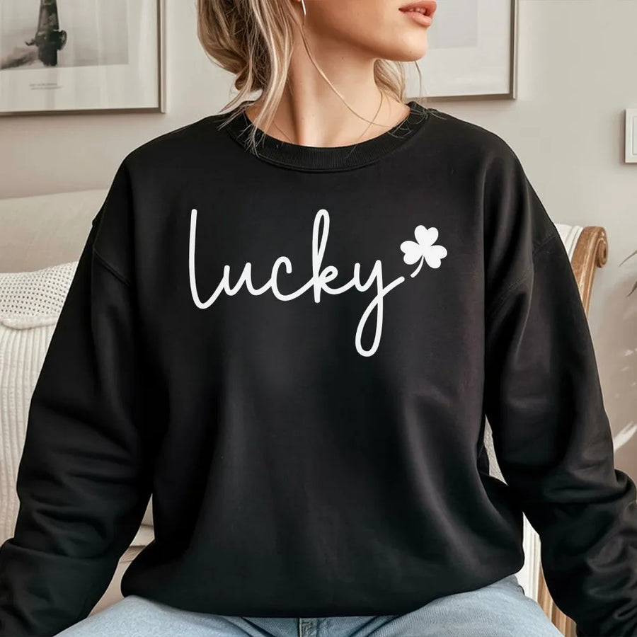 Lucky Shamrock Sweatshirt | Minimalist Clover Graphic | Premium Cotton Blend | St Patricks Day Gift for Women and Men