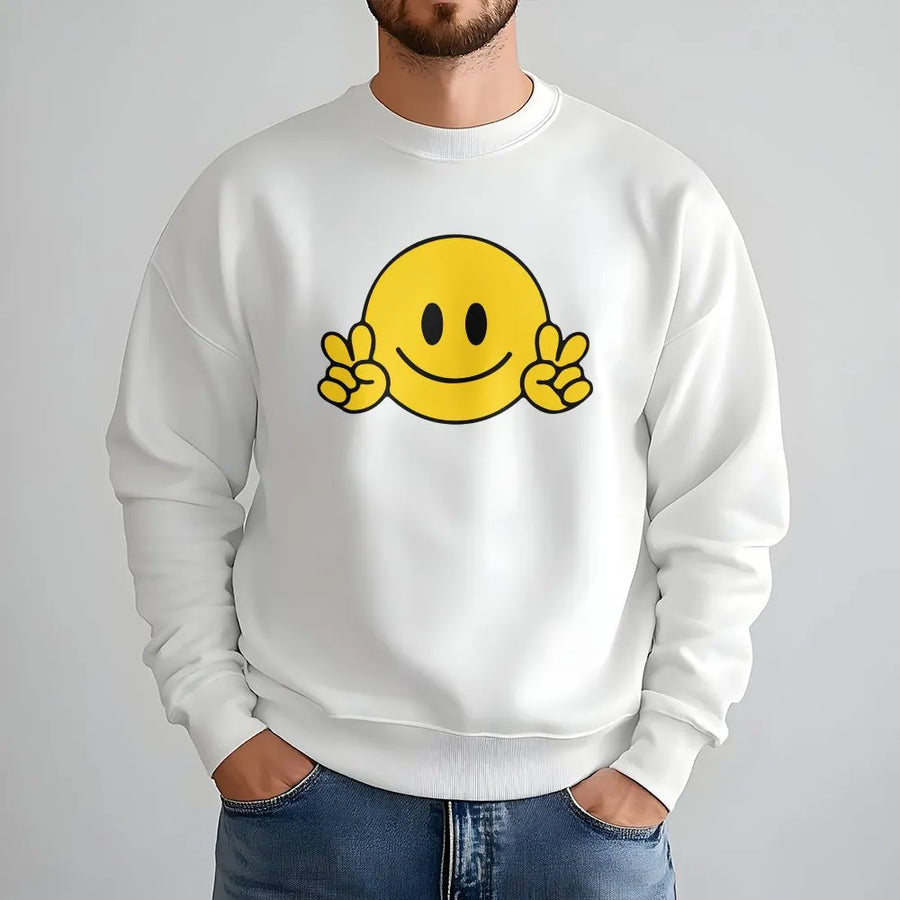 Smiley Face Sweatshirt | Peace Sign Aesthetic Graphic | Cotton Blend Premium Crewneck | Unisex Retro Streetwear Gift