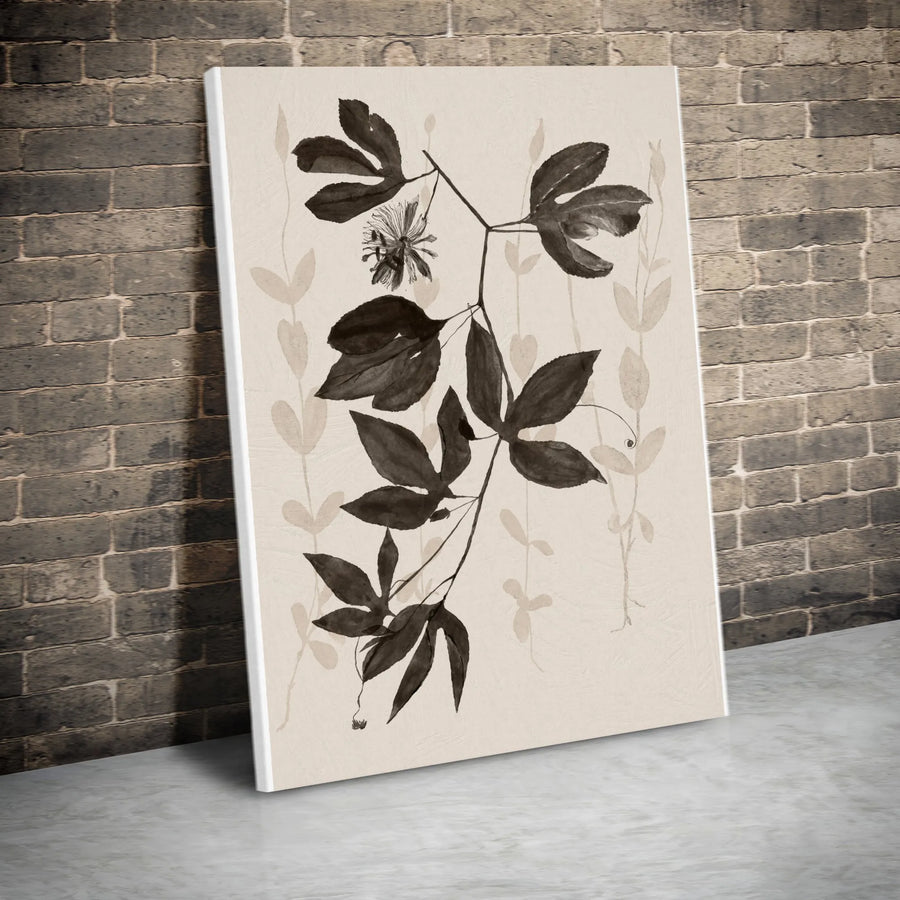Botanical Vertical Canvas Print | Minimalist Passion Flower Art | Premium 1.25" Gallery Wrapped Wall Decor | Modern Neutral Home & Office Gift
