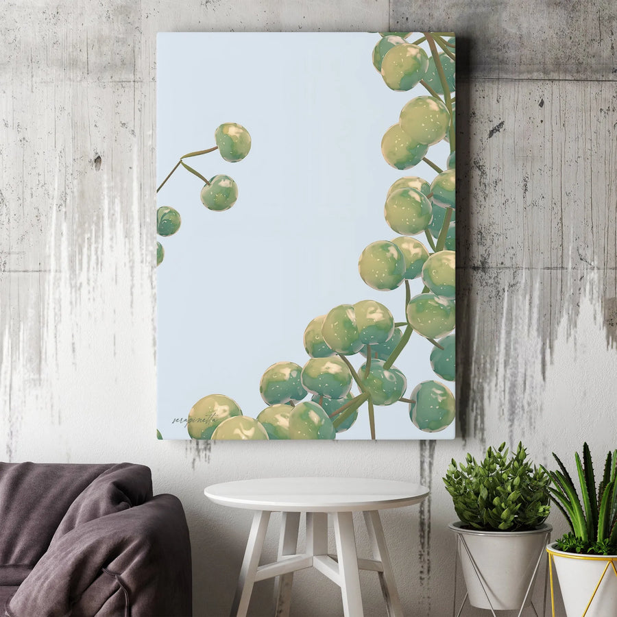 Green Botanical Canvas Wall Art | Minimalist Berry Illustration | Gallery Wrap Premium Print | Modern Nature Home Decor Gift
