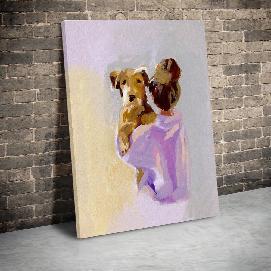 Woman and Dog Canvas Wall Art | Impressionist Airedale Terrier Painting | Premium Thick Gallery Wrap Canvas | Gift for Dog Mom, Pet Lover Home Decor