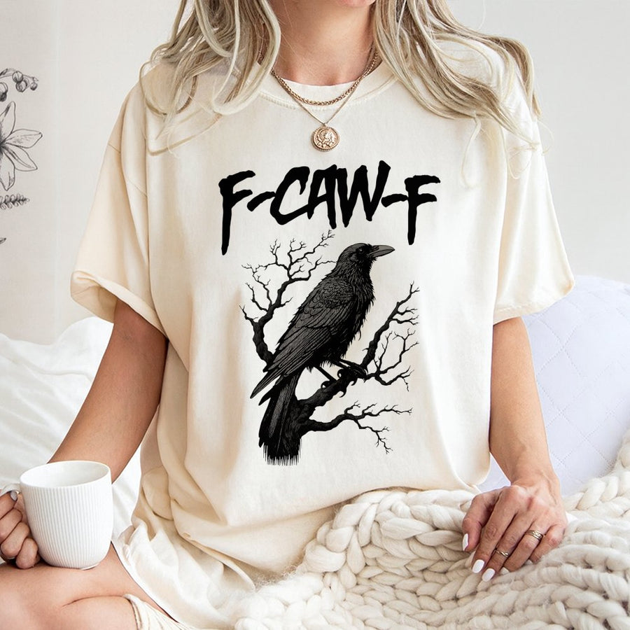 Crow Graphic T-Shirt | F-CAW-F Sassy Raven Bird Art | 100% Cotton Premium Tee | Nature Lover Gift for Goth Aesthetic & Bird Enthusiasts
