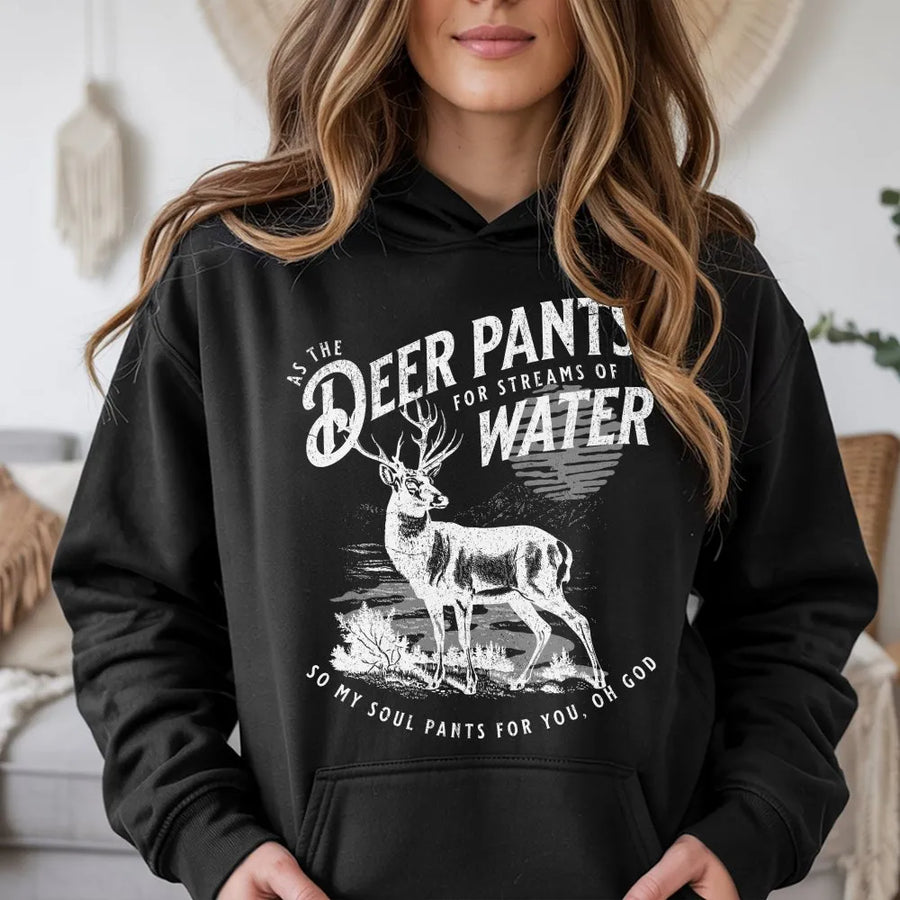 Psalm 42 Christian Hoodie | As The Deer Pants For Water Quote | Soft Cotton Blend Sweatshirt | Inspirational Religious Faith Gift for Men & Women