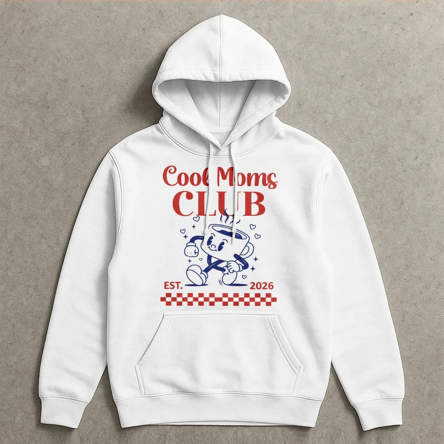 Cool Moms Club Hoodie | Retro Cartoon Coffee EST. 2026 | Soft Cotton Blend Unisex Fit | Mother's Day Gift for New Mom