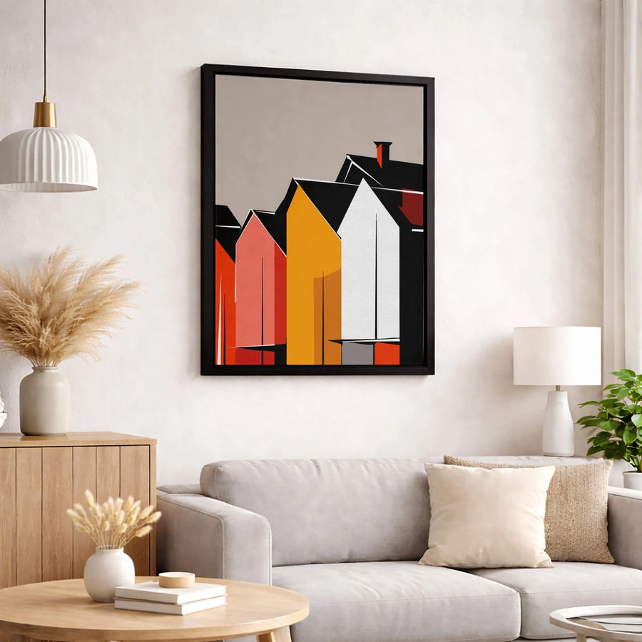 Modern Abstract Townscape Canvas Print | Colorful Geometric Houses Wall Art | Premium 1.25 Inch Gallery Wrap | Minimalist Decor For Home Or Office