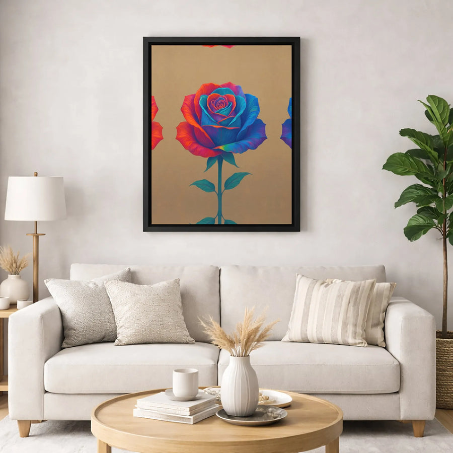 Abstract Rose Canvas Print | Vibrant Red and Blue Floral Art | 1.25 Inch Premium Gallery Wrap | Modern Home Decor Gift