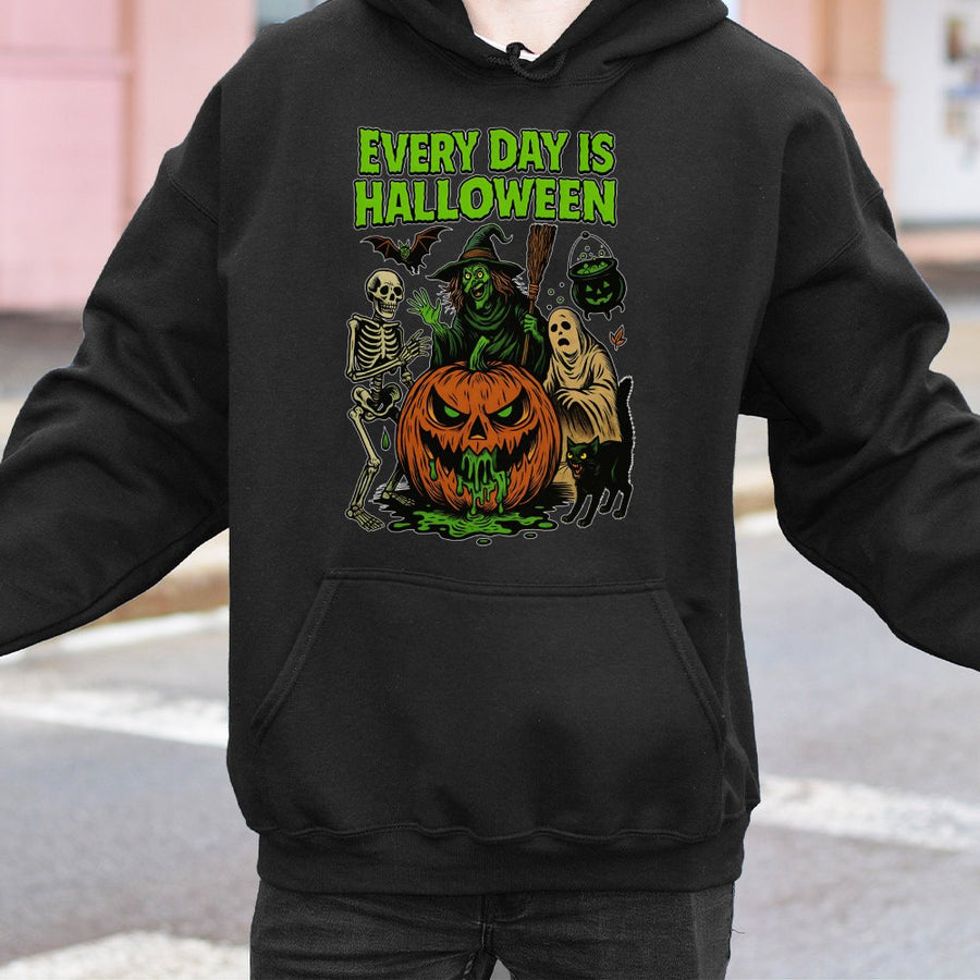 Every Day Is Halloween Hoodie | Vintage Horror Character Graphic | Premium Cotton Blend Pullover | Spooky Season Gift For Halloween Lovers