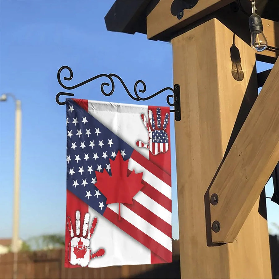 American Canadian Friendship Garden Flag | Double Sided Patriotic Handprint Design | Weather Resistant Polyester | Patriotic Yard Decor Gift for Neighbors