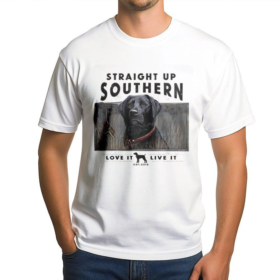 Black Labrador T-Shirt | Southern Duck Hunting Dog Design | Premium Cotton Graphic Tee | Gift for Hunter and Dog Lover