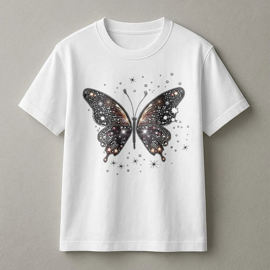 Sparkle Butterfly Graphic T-Shirt | Diamond Glitz Aesthetic | 100% Premium Cotton | Cute Nature Gift for Her