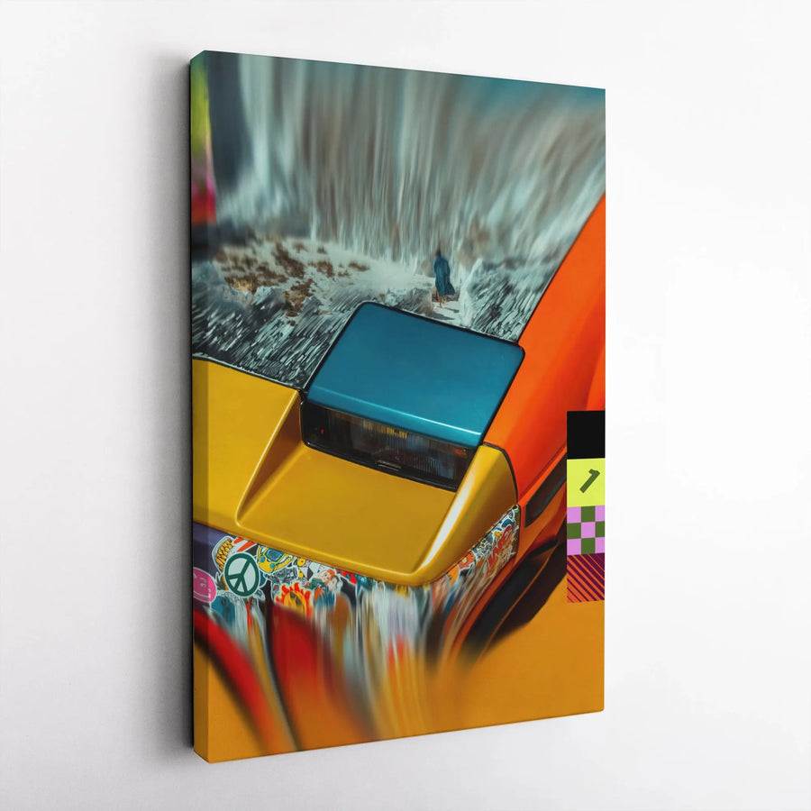 Abstract Car Art Vertical Canvas | JDM Pop Up Headlight Graphic | Premium Thick Gallery Wrap | Car Enthusiast & Man Cave Decor Gift