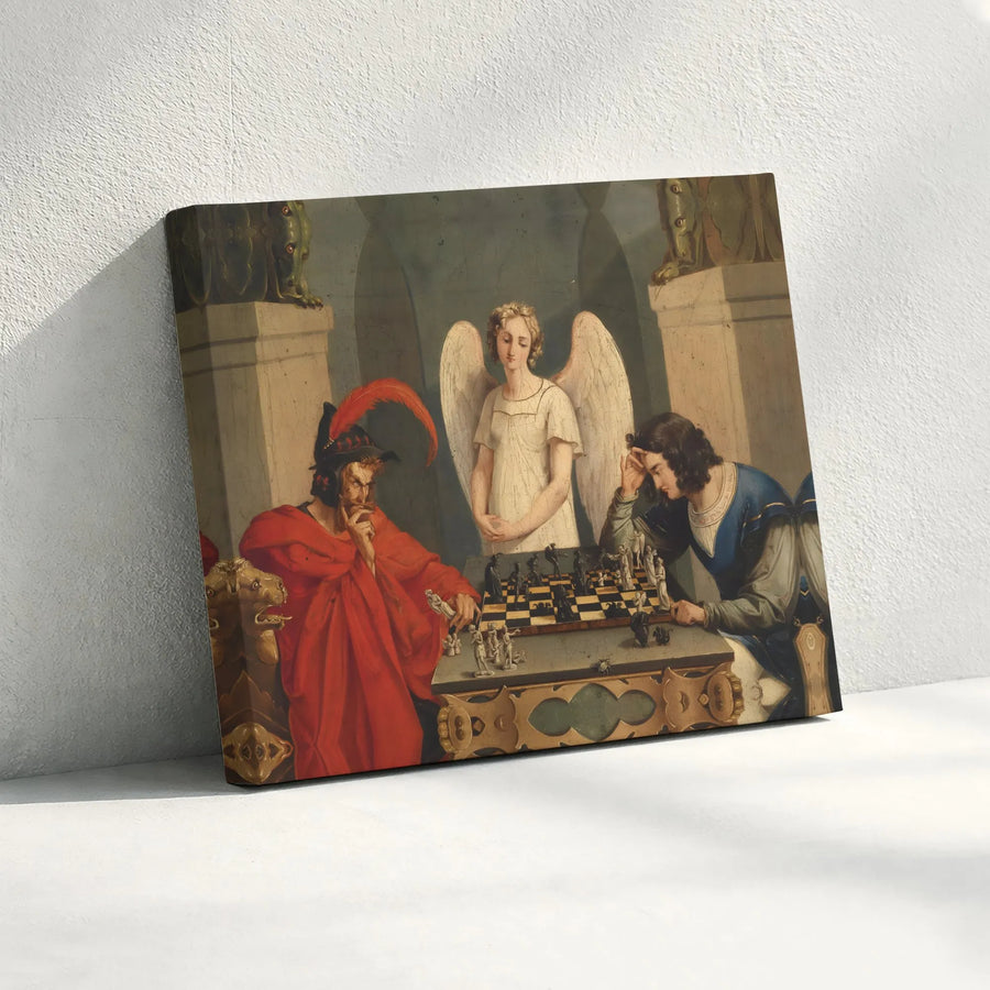 The Chess Players Canvas Art | Moritz Retzsch Classic Painting Reproduction | Premium Gallery Wrap Wall Decor | Gift for Chess Players and Collectors