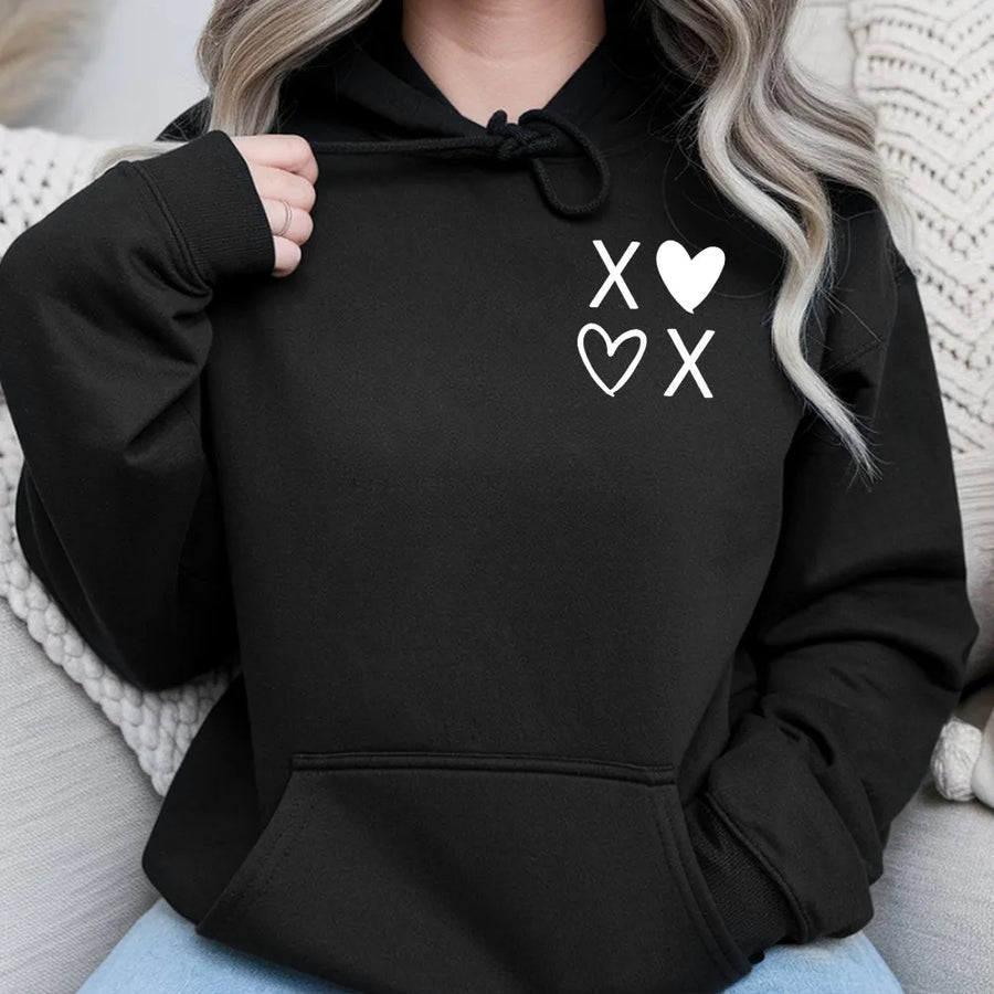 Valentine XOXO Heart Hoodie | Minimalist Left Chest Design | Soft Premium Cotton Blend | Romantic Gift For Her Or Him