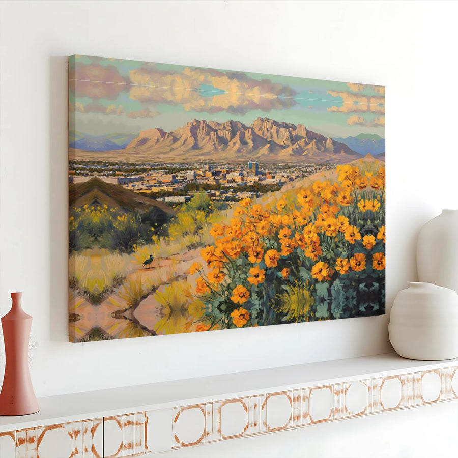Southwestern Desert Landscape Canvas | El Paso Mountain Cityscape Print | Gallery Wrap Wall Art | Premium Home Decor Gift