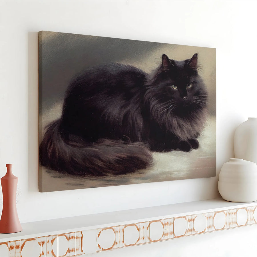 Black Cat Wall Art | Vintage Portrait Canvas Painting | Gallery Wrapped 1.25 Inch Thick Frame | Pet Lover Home Decor Gift