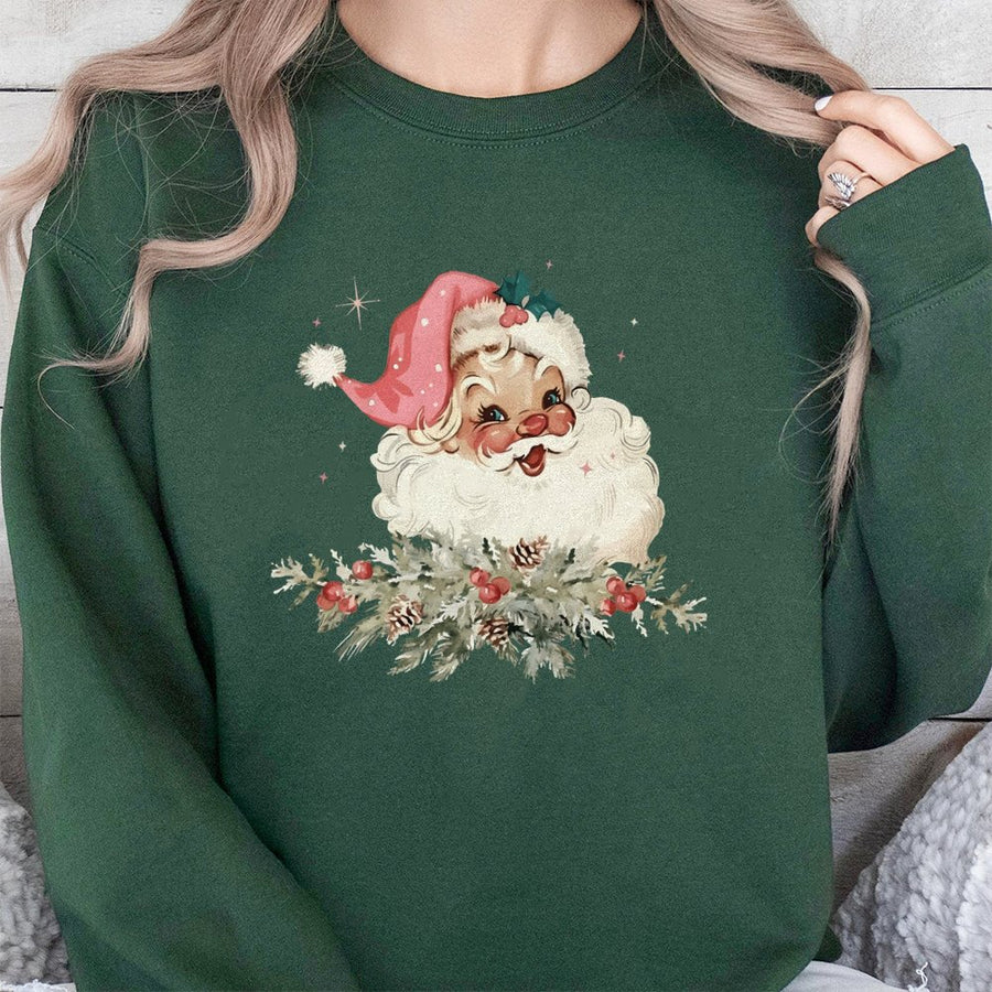 Vintage Santa Sweatshirt | Retro Christmas Holiday Graphic | Soft Cotton Blend Unisex Pullover | Festive Gift For Her And Him