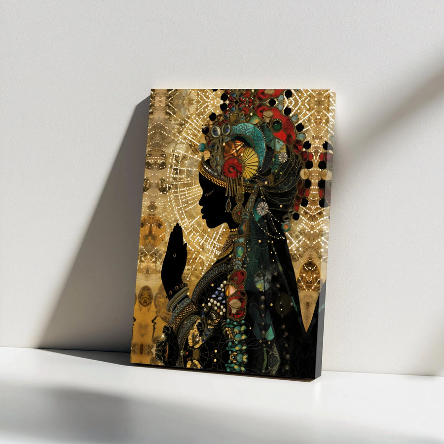 African American Wall Art | Praying Woman Silhouette with Golden Headdress | Premium Gallery Wrapped Canvas | Spiritual Home Decor Gift