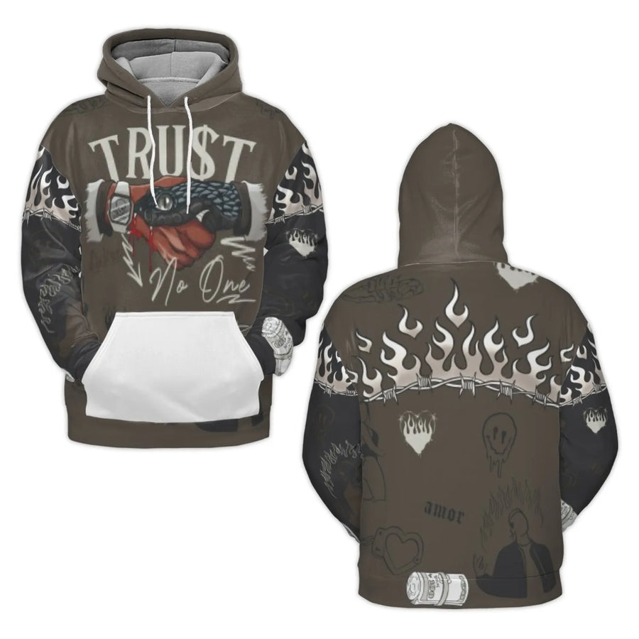 Trust No One Hoodie | Snake Handshake Flames Graphic | Premium Polyester Knit | Urban Streetwear Gift for Men and Women