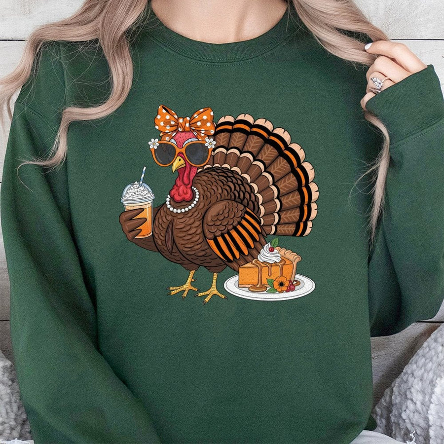 Pumpkin Spice Turkey Sweatshirt | Cute Boho Thanksgiving Graphic Design | Premium Cotton-Poly Blend | Cozy Fall Gift for Women & Girls