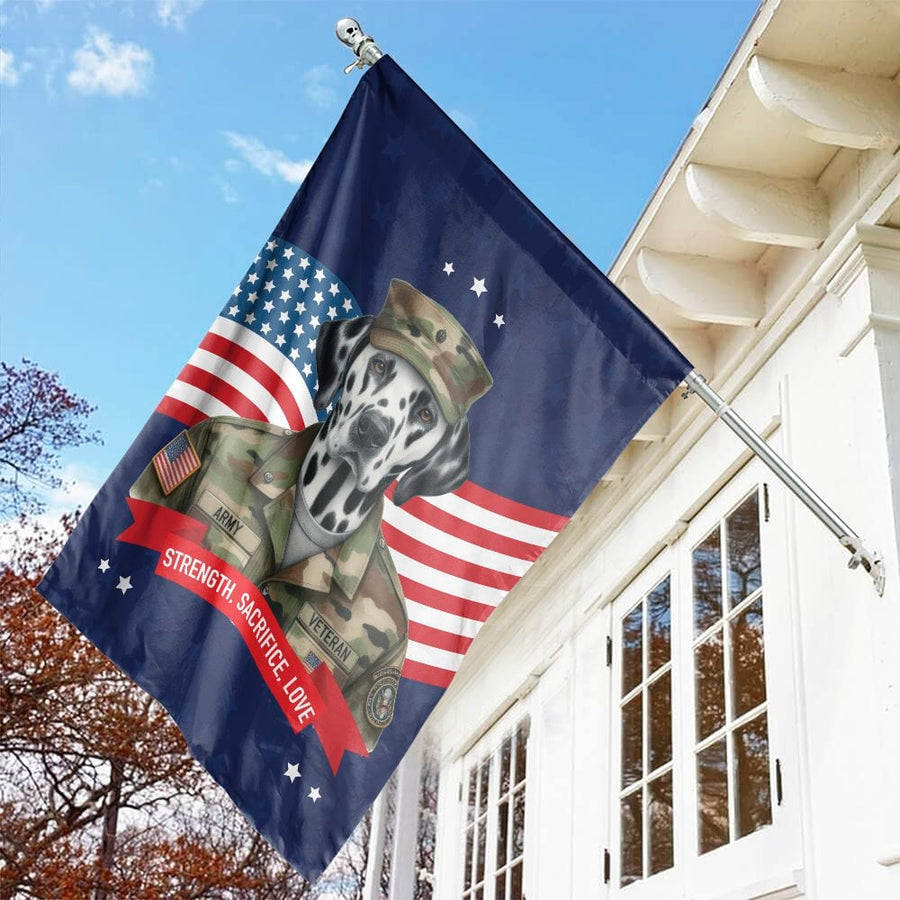 Dalmatian Army Veteran Flag | Patriotic Military Dog Garden Decor | Weather-Resistant Premium Polyester | Thoughtful Gift for Dog Lovers & Veterans