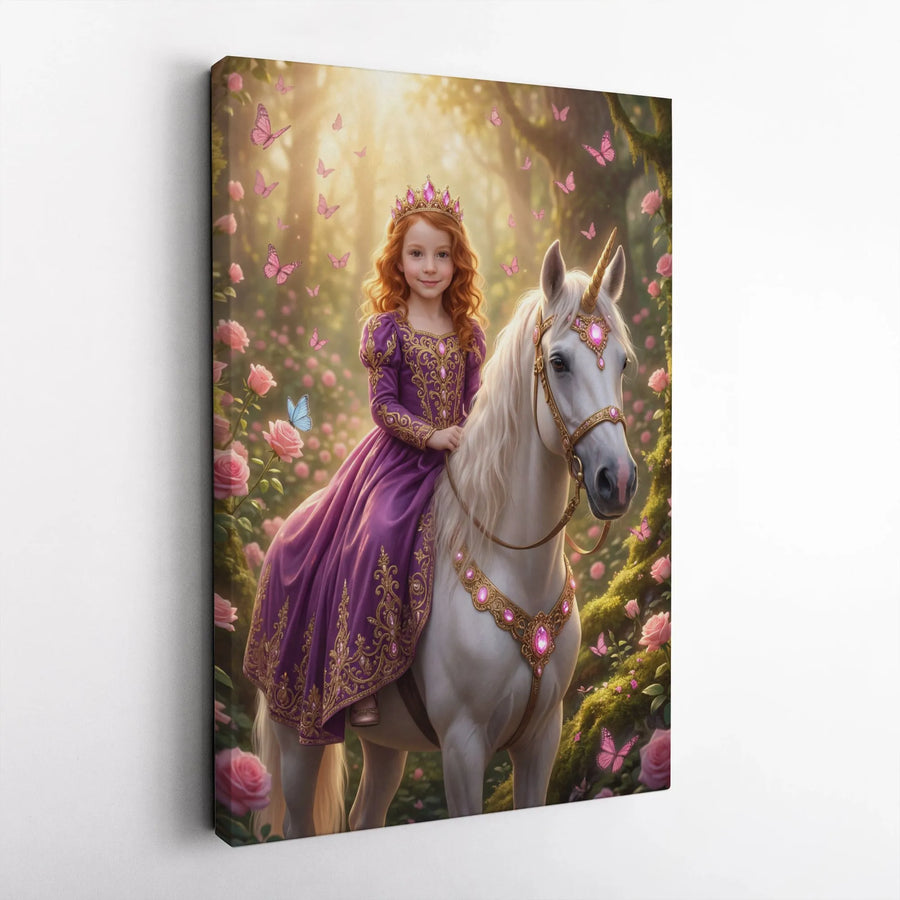 Princess and Unicorn Canvas Wall Art | Enchanted Forest Fairy Tale Design | Premium Gallery Wrap 1.25" Frame | Magical Nursery or Bedroom Gift