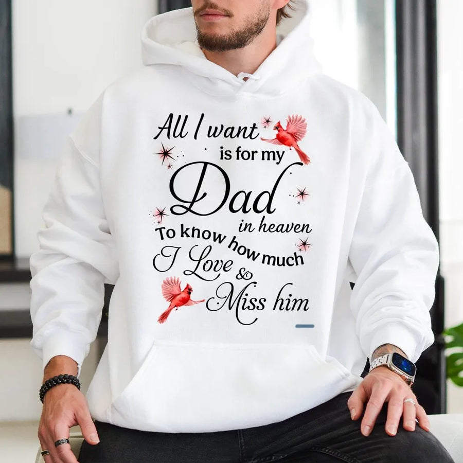 Dad In Heaven Memorial Hoodie | Cardinal Bird Remembrance Design | Premium Cotton Blend | Sympathy Gift For Loss Of Father