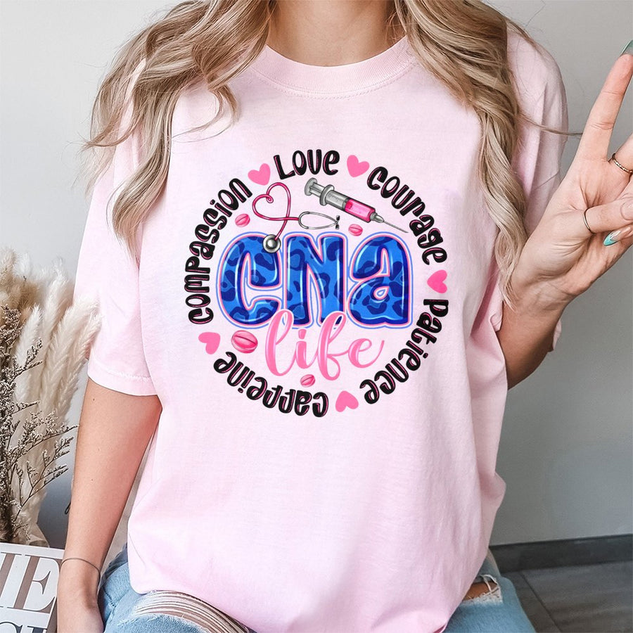 CNA T-Shirt | Certified Nursing Assistant Leopard Print Graphic | 100% Cotton Premium Tee | Unique Nurse Appreciation Gift for CNA Graduation