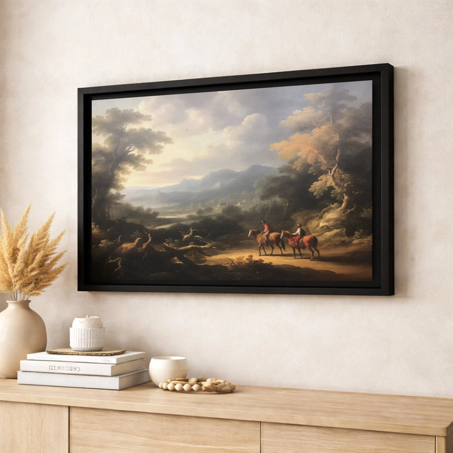 Classical Landscape Canvas Print | Vintage Horse Riding Oil Painting | Gallery Wrapped Wall Art | Traditional Farmhouse Home Decor Gift