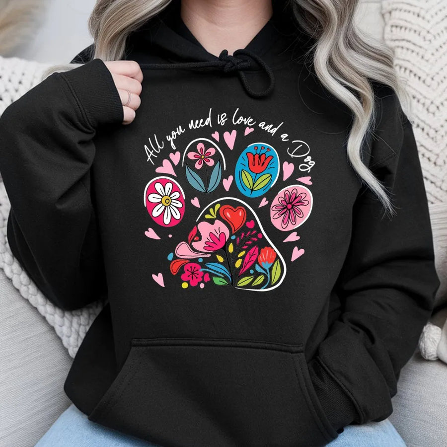 Dog Mom Hoodie | Floral Paw Print Design | Soft Cotton-Polyester Blend | Perfect Gift for Dog Lovers and Valentine's Day