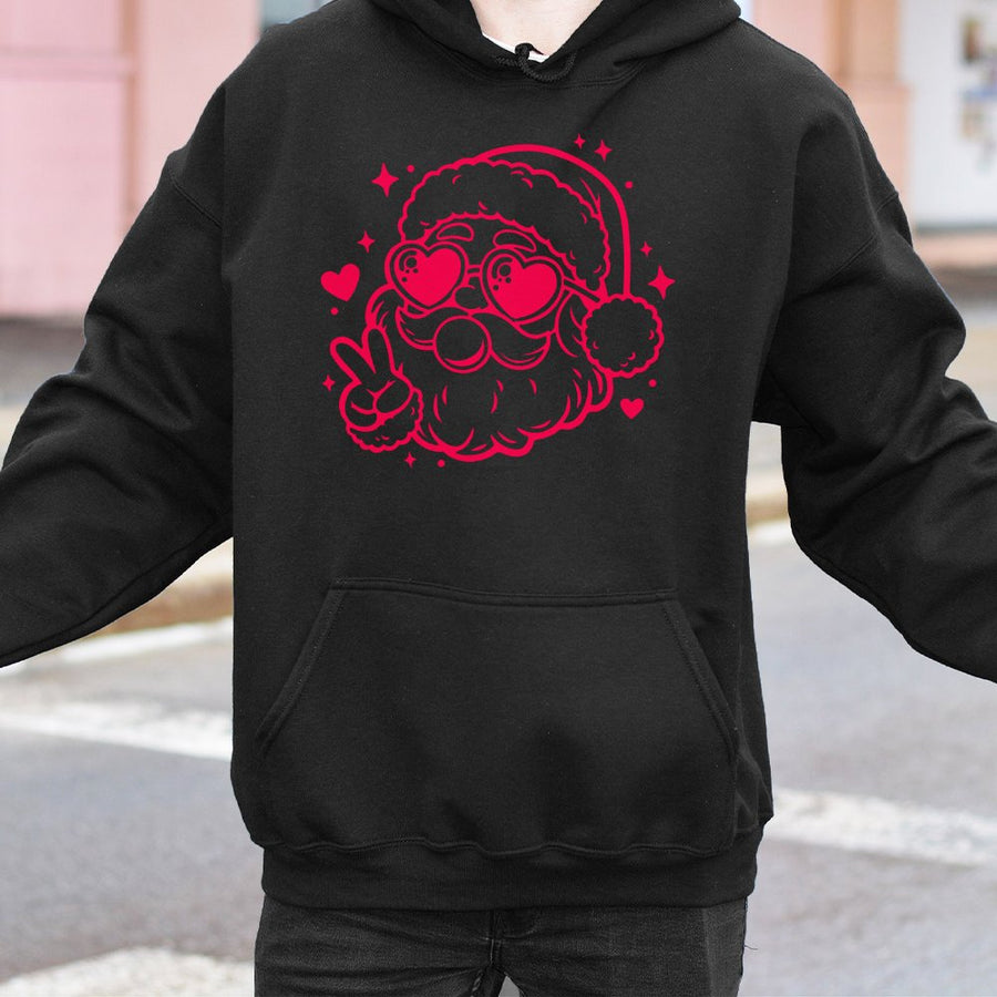Cool Santa Hoodie | Heart Sunglasses Peace Sign Graphic | Premium Cotton Blend | Christmas Gift for Teens and Adults