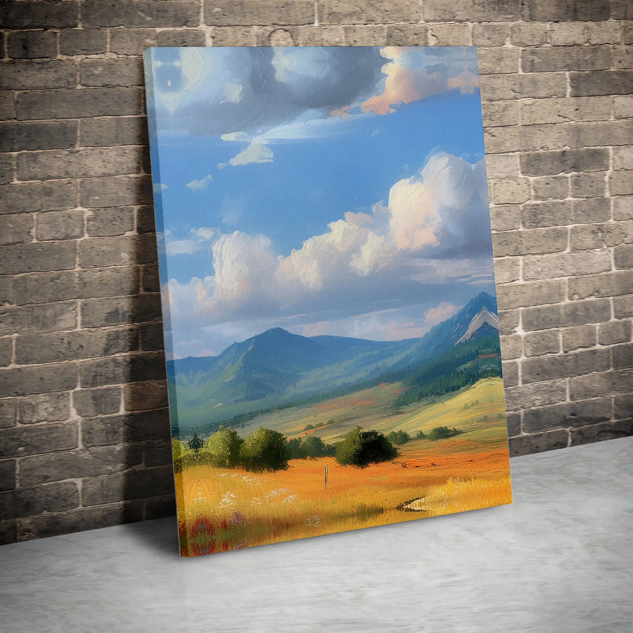 Mountain Landscape Canvas Print | Impressionist Style Countryside Painting | Premium Gallery Wrapped Canvas | Modern Farmhouse Wall Decor