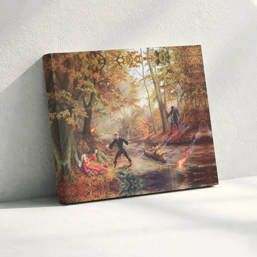 Fantasy Adventure Wall Art | Epic Forest Battle Landscape Print | Premium Gallery Wrapped Canvas | Gift for Fantasy Readers and Book Collectors