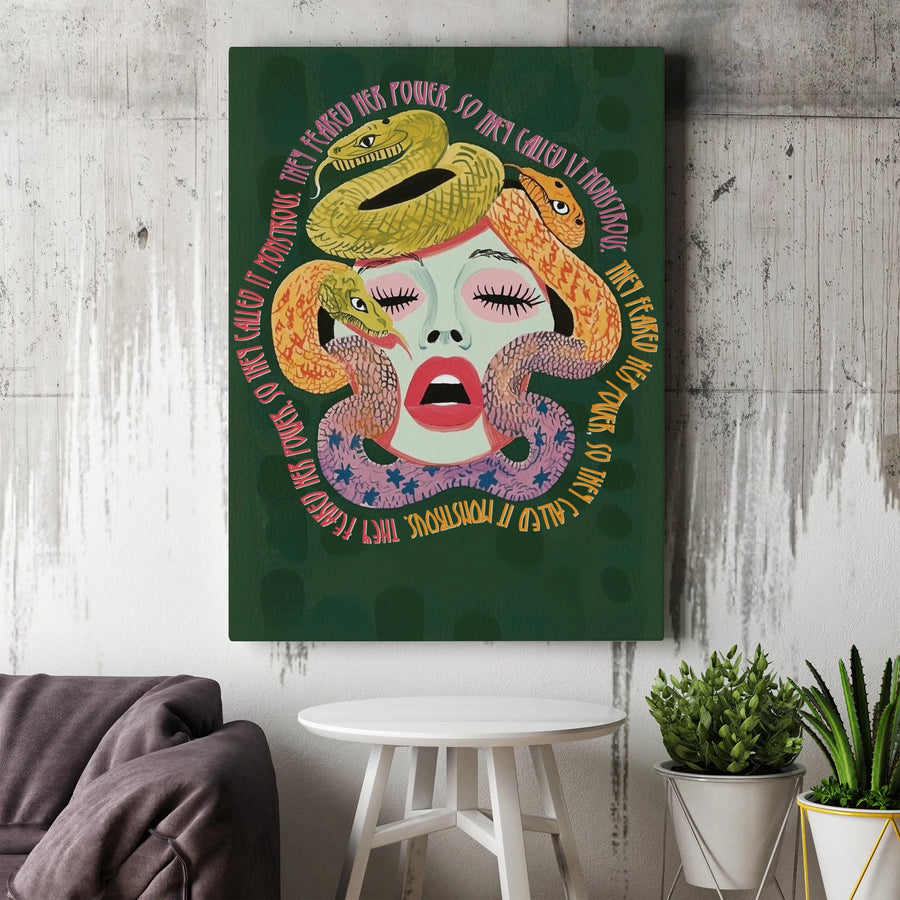 Medusa Wall Art Canvas | They Feared Her Power Quote Print | Modern Feminist Gothic Home Decor | Premium Gallery Wrap Statement Piece