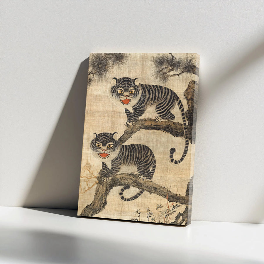 Vintage Korean Tiger Canvas Art | Traditional Asian Folk Painting Print | Premium Gallery Wrapped Canvas | Zen Home Decor Collector's Gift