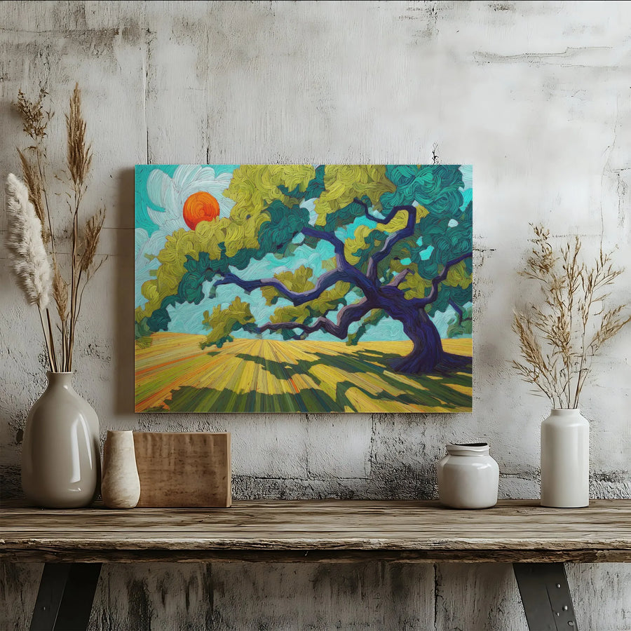 Tree of Life Canvas Print | Modern Colorful Tree Painting with Sunset | Premium Gallery Wrapped Wall Art | Living Room Decor & Nature Lover Gift