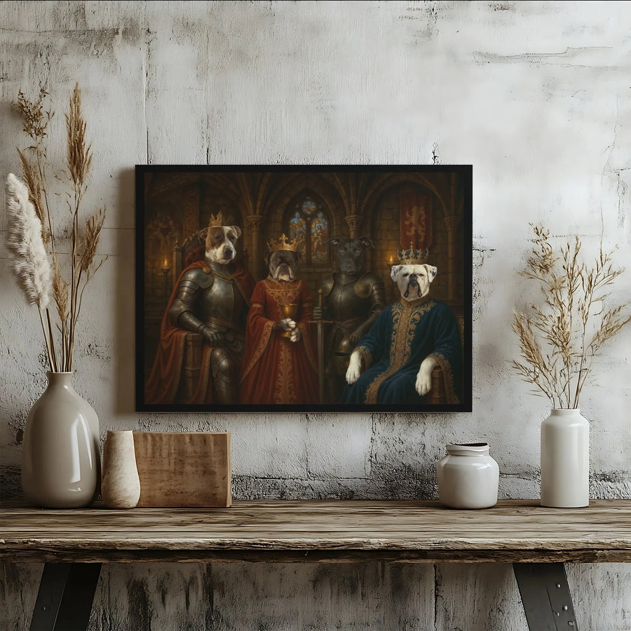 Royal Dog Portrait Horizontal Canvas | Renaissance Pets in Armor Medieval Wall Art | Premium 1.25 Inch Matte Gallery Wrap | Funny Dog Lover Gift, Vintage Castle Decor