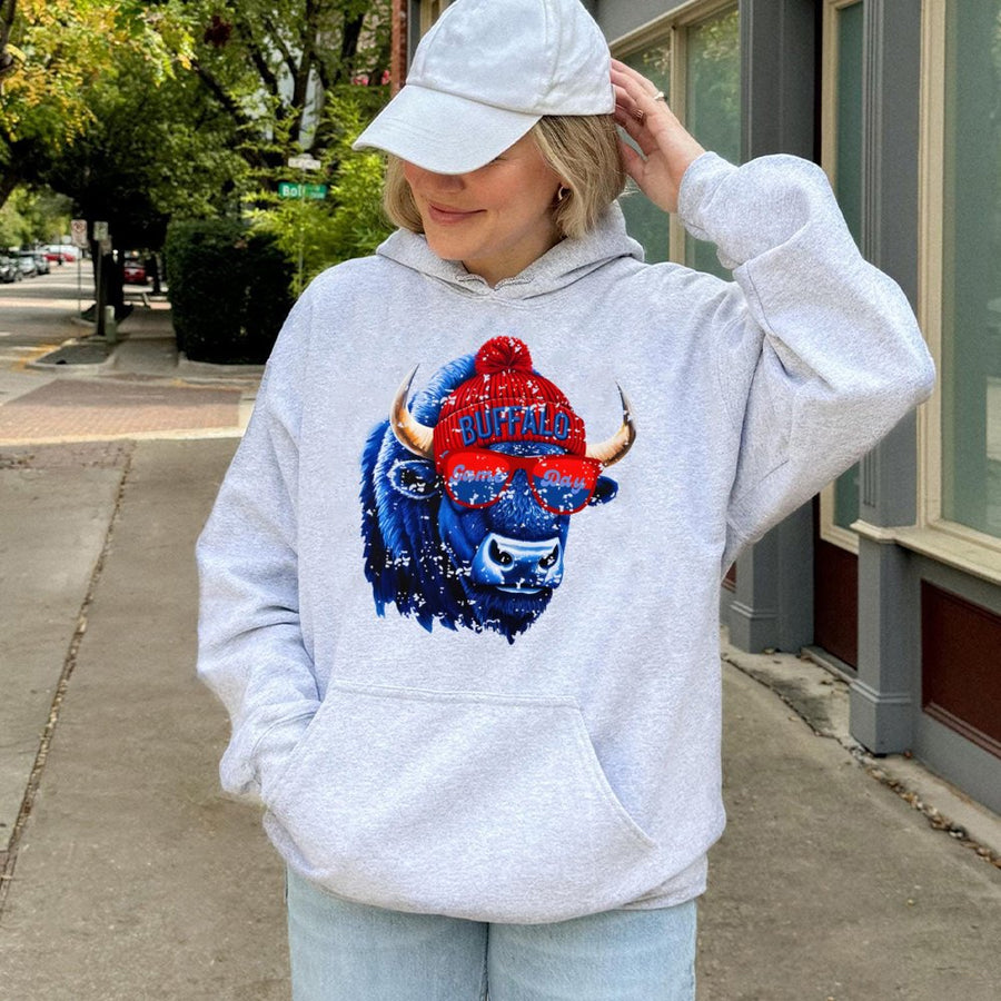 Buffalo Football Game Day Hoodie | Retro Bison Graphic Print | Cotton-Blend Premium Comfort | Unisex Gift For Fans