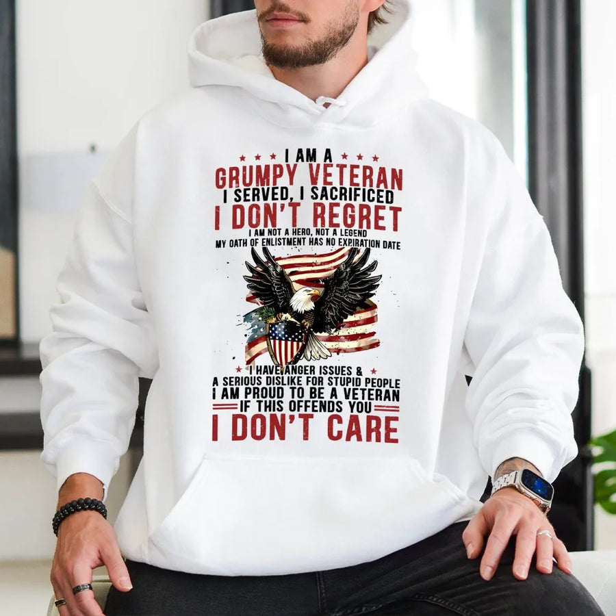 Grumpy Veteran Hoodie | Patriotic American Eagle Graphic | Premium Cotton Blend | Military Pride Gift for Retired Soldiers