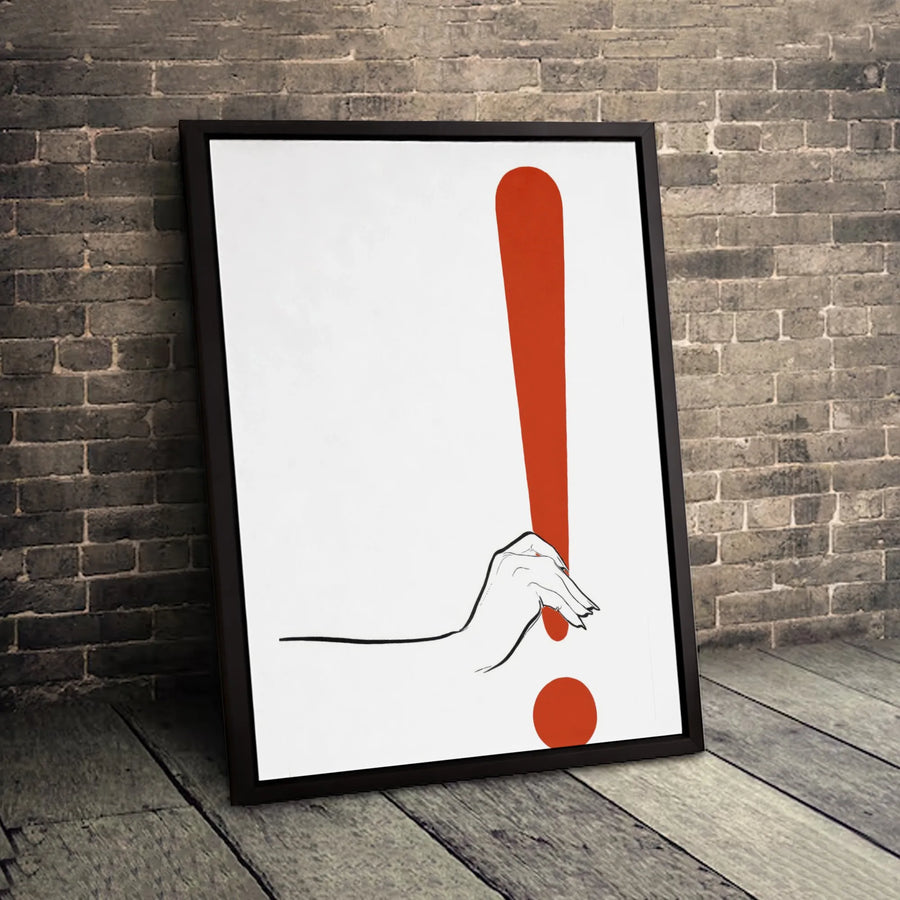 Exclamation Mark Wall Art | Modern Minimalist Hand Illustration | Premium Gallery Wrapped Canvas | Striking Office Decor Statement Piece