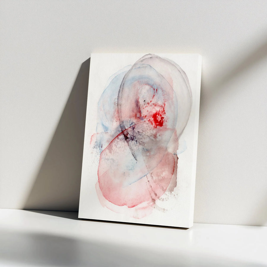 Abstract Watercolor Vertical Canvas | Modern Red and Blue Circular Art | Premium Thick Gallery Canvas | Living Room & Office Decor Gift