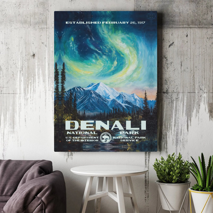 Denali National Park Canvas Art | Northern Lights Alaska Landscape | Premium Gallery Wrap Print | Nature Lover Travel Gift