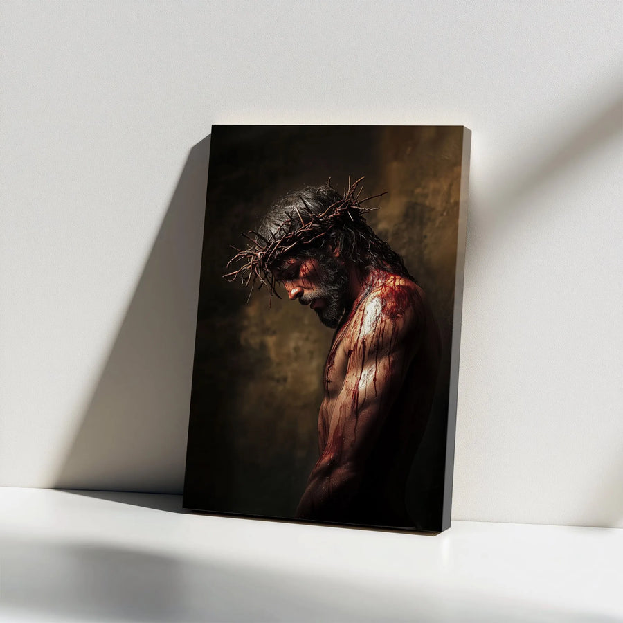 Jesus Christ Canvas Wall Art | Realistic Portrait with Crown of Thorns | Premium Fade-Resistant Print | Christian Home Decor Gift