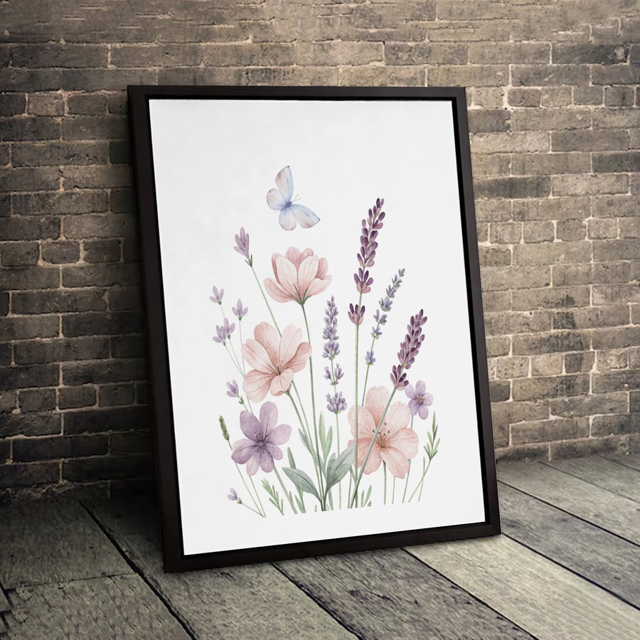 Watercolor Wildflower Canvas Print | Lavender and Butterfly Wall Art | Premium Gallery Wrapped Decor | Floral Gift for Home or Office